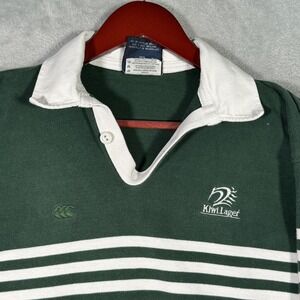 Canterbury New Zealand Rugby Shirt Mens L Green Striped Kiwi Lager *FLAW